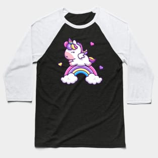 Cute Unicorn With Rainbow Cartoon Baseball T-Shirt